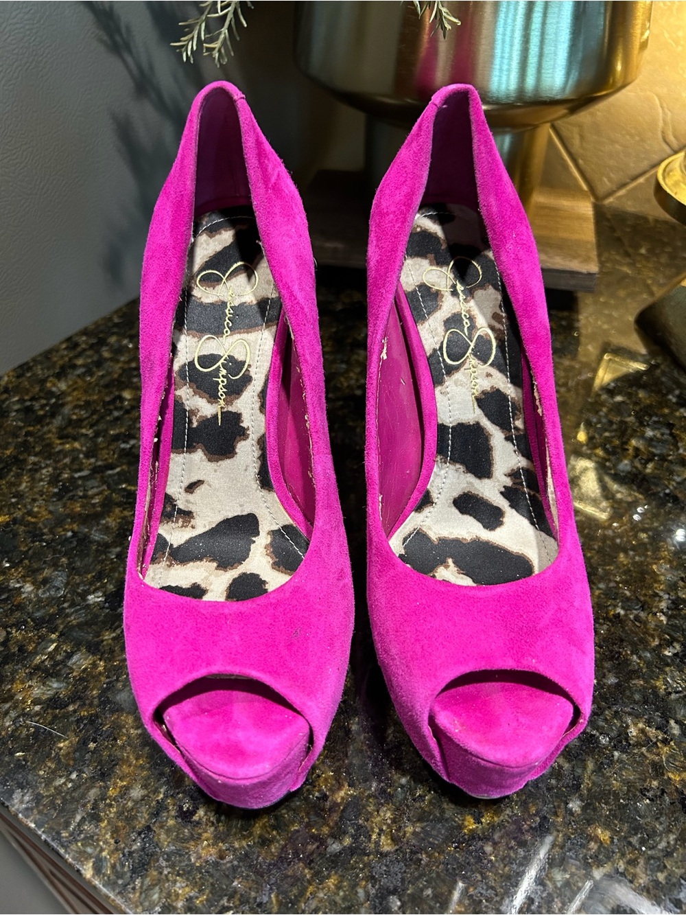 Jessica Simpson Hot Pink Suede Peep Toe Heels